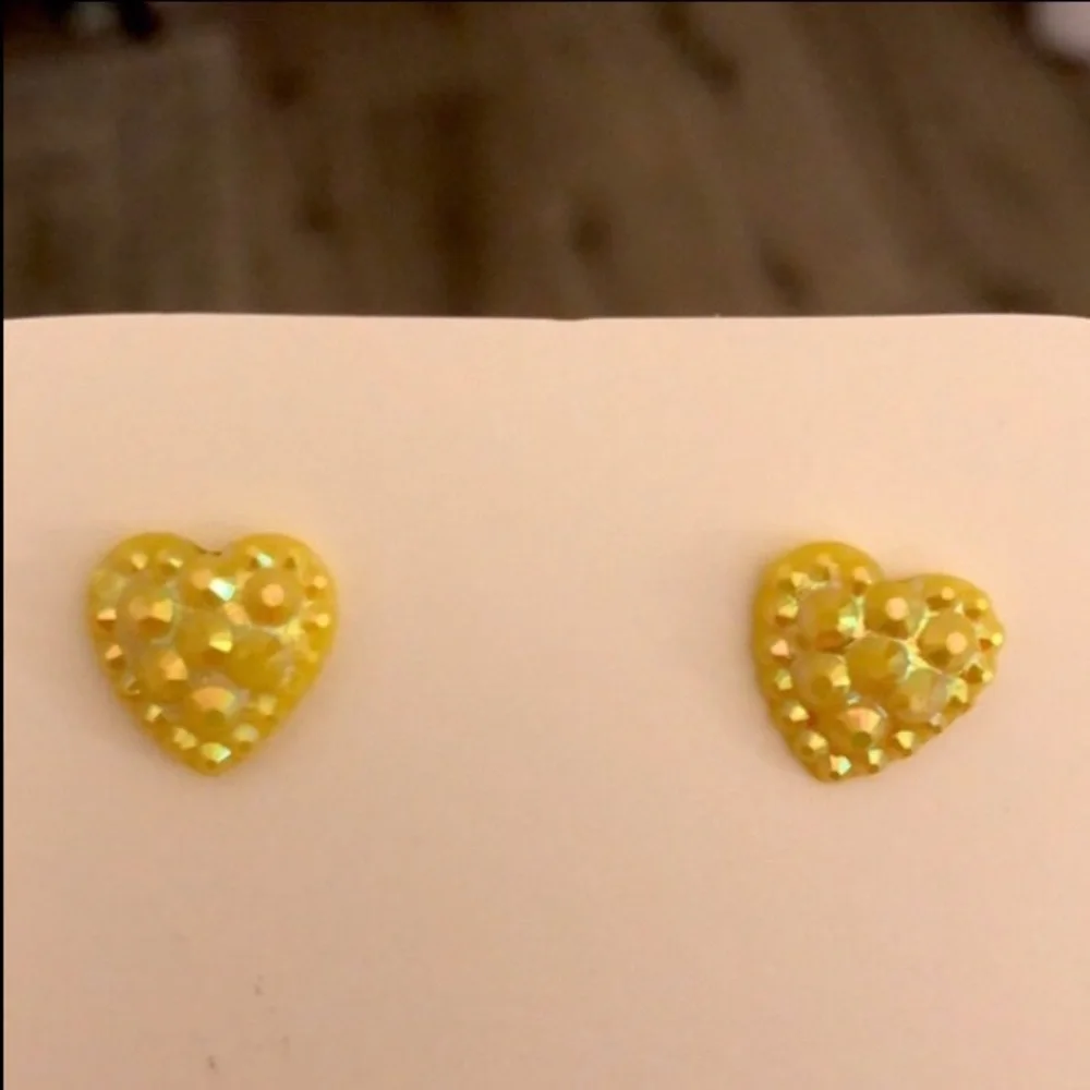 Iridescent Yellow Druzy Heart Earrings